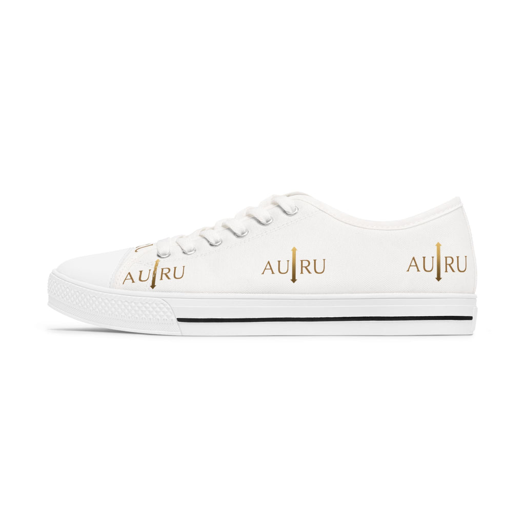 Women's Low Top Sneakers — White Canvas with Gold 'AU|RU' Monogram
