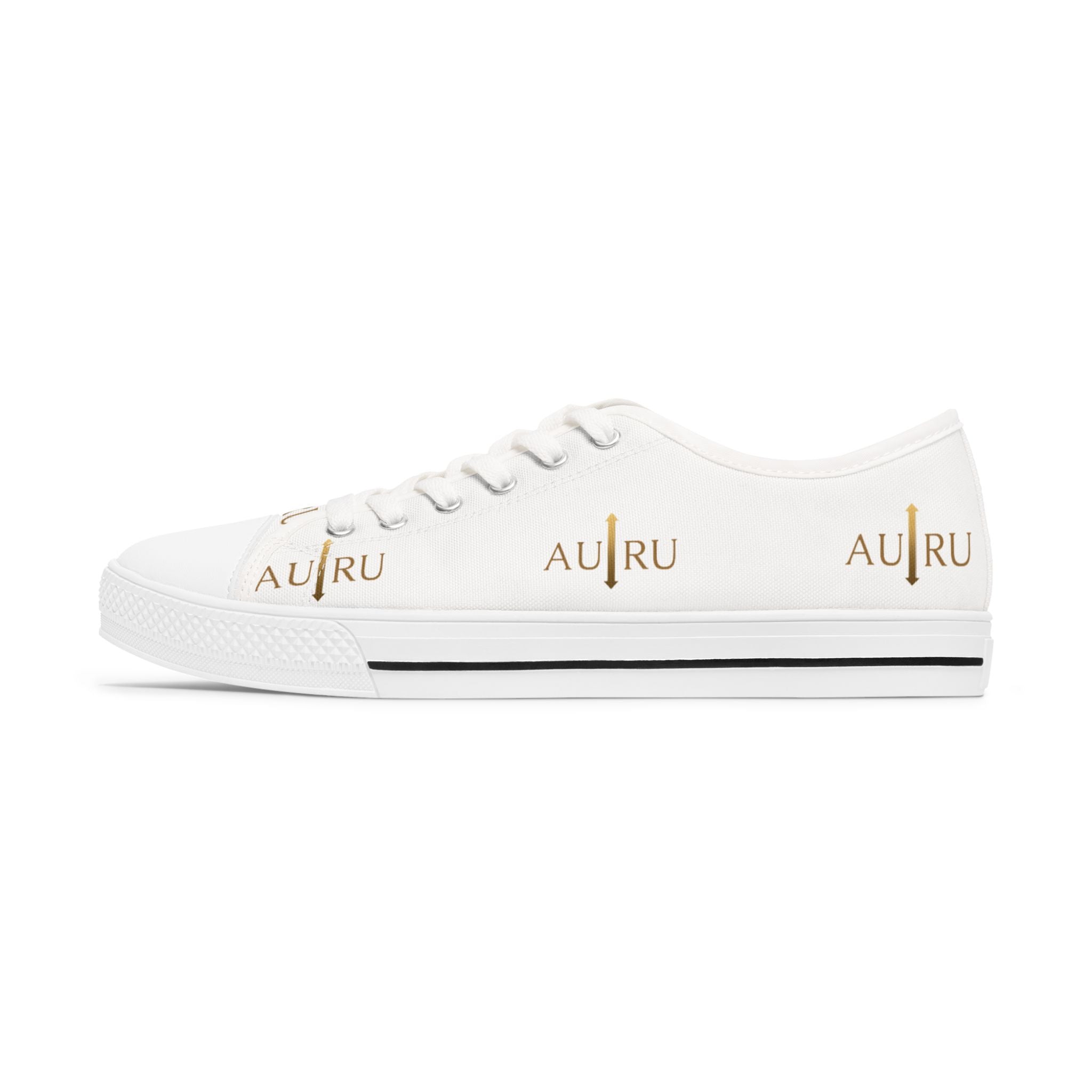 Women's Low Top Sneakers — White Canvas with Gold 'AU|RU' Monogram
