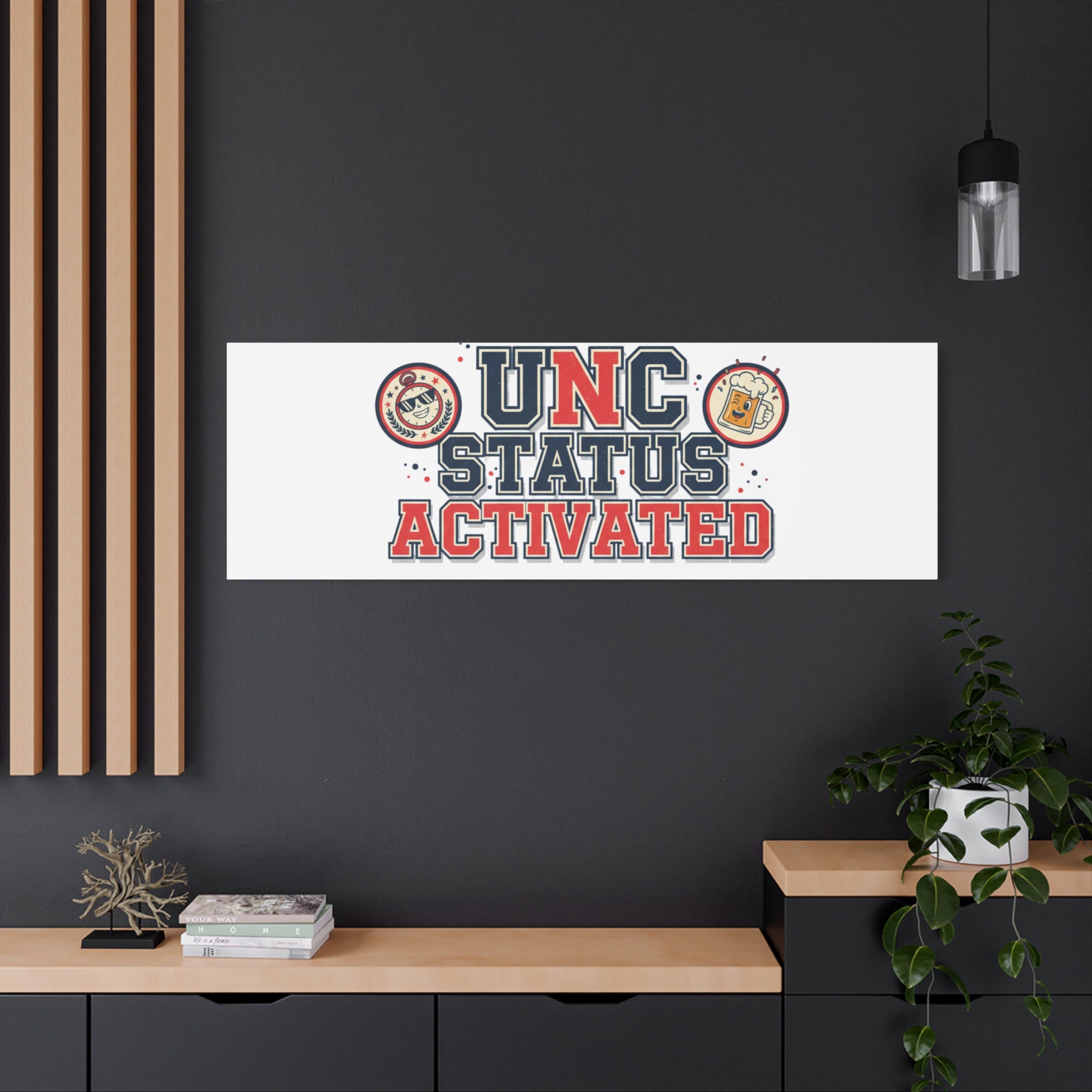 UNC Status Activated Canvas, Stretched | Varsity Crest, Midlife Humor