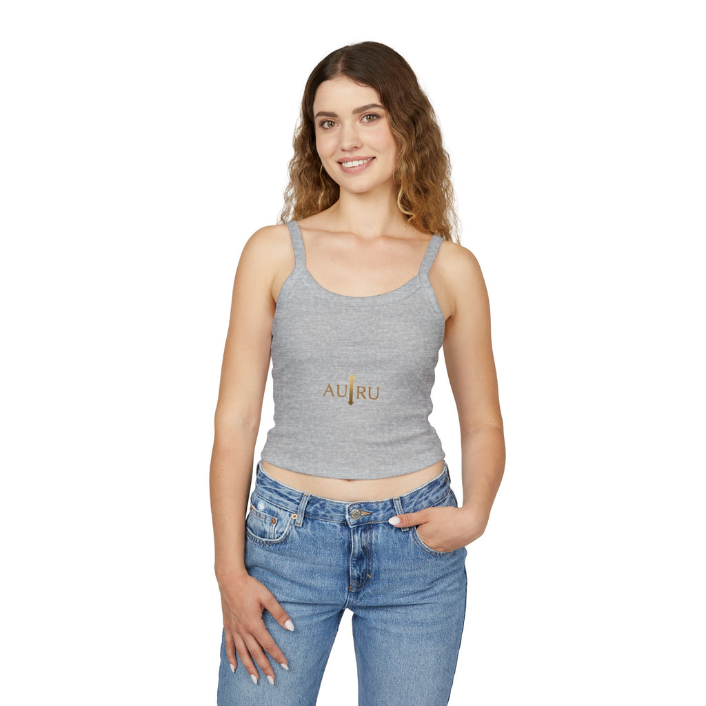 Au/Ru Gold Logo Spaghetti Strap Tank Top — Women's Cropped Logo Tank