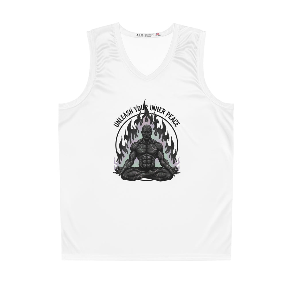 Meditative Muscle Basketball Jersey – "Unleash Your Inner Peace" Graphic