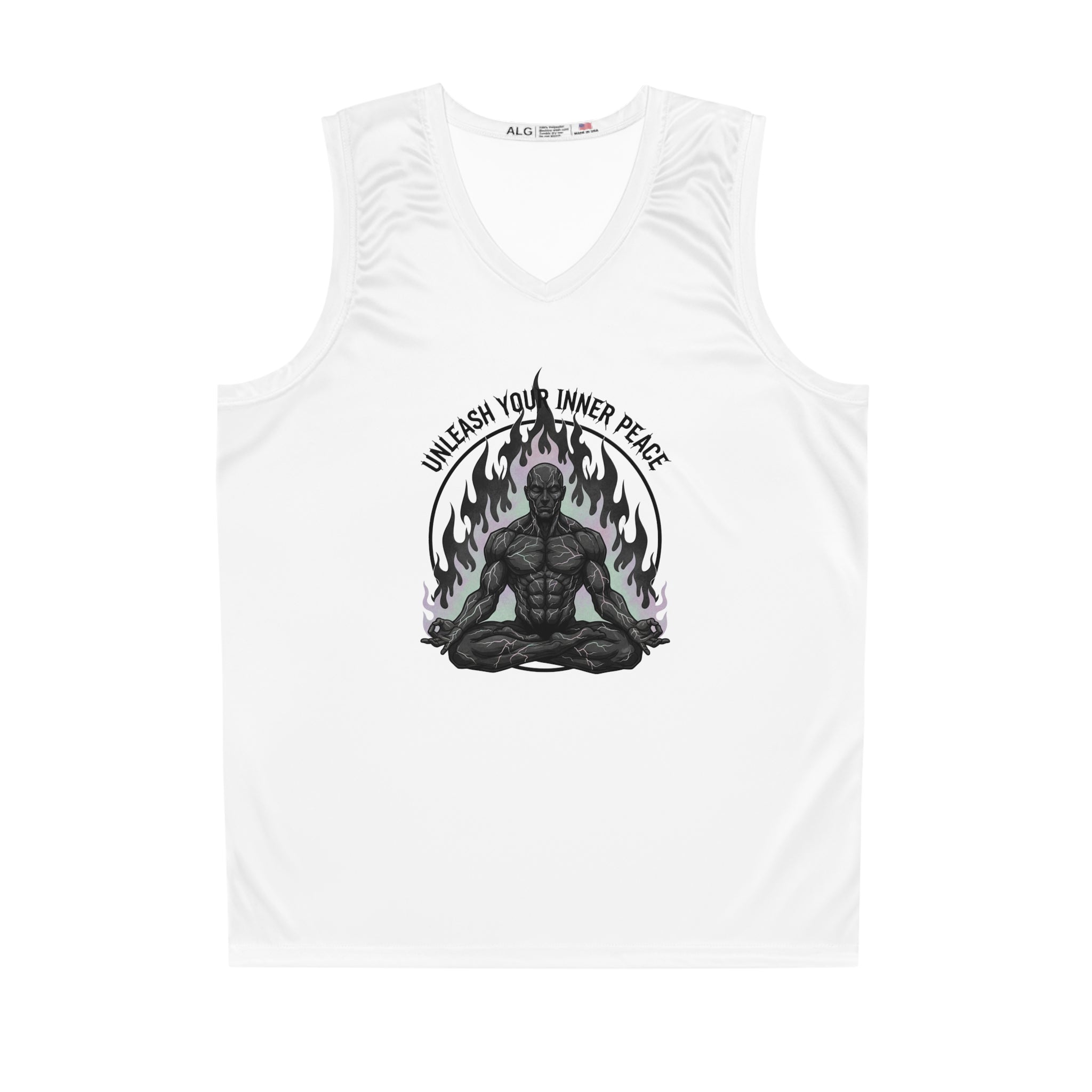Meditative Muscle Basketball Jersey – "Unleash Your Inner Peace" Graphic