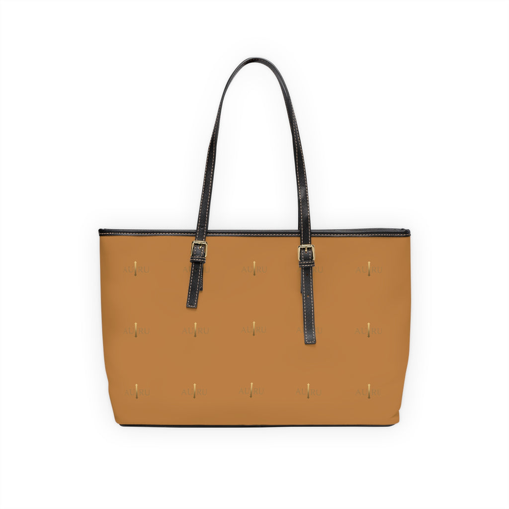 Camel PU Leather Shoulder Bag — Minimal Gold Dash Tote-AURU