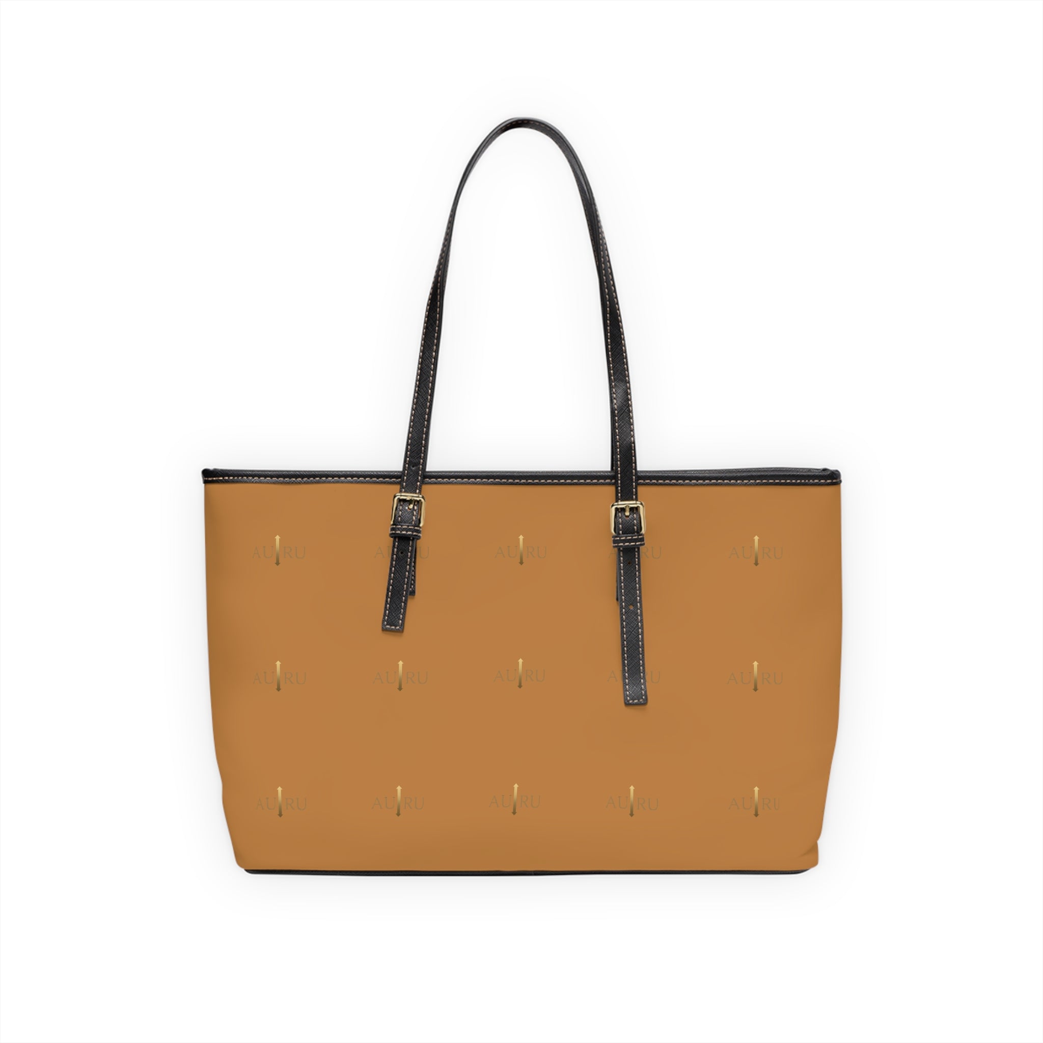Camel PU Leather Shoulder Bag — Minimal Gold Dash Tote-AURU