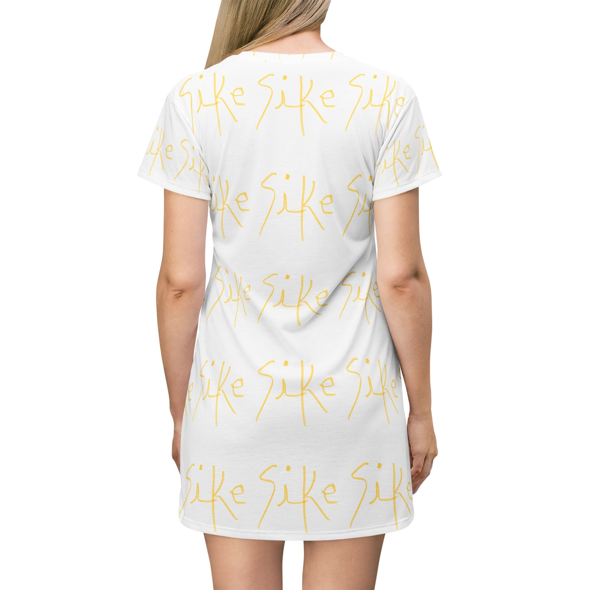 White Script Logo T‑Shirt Dress — All-Over Print Casual Day Dress