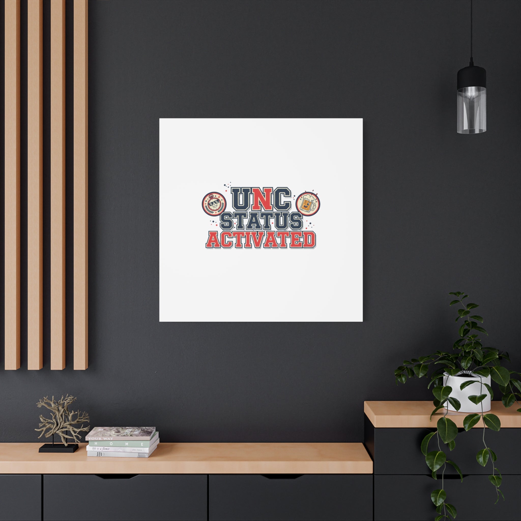 UNC Status Activated Canvas, Stretched | Varsity Crest, Midlife Humor