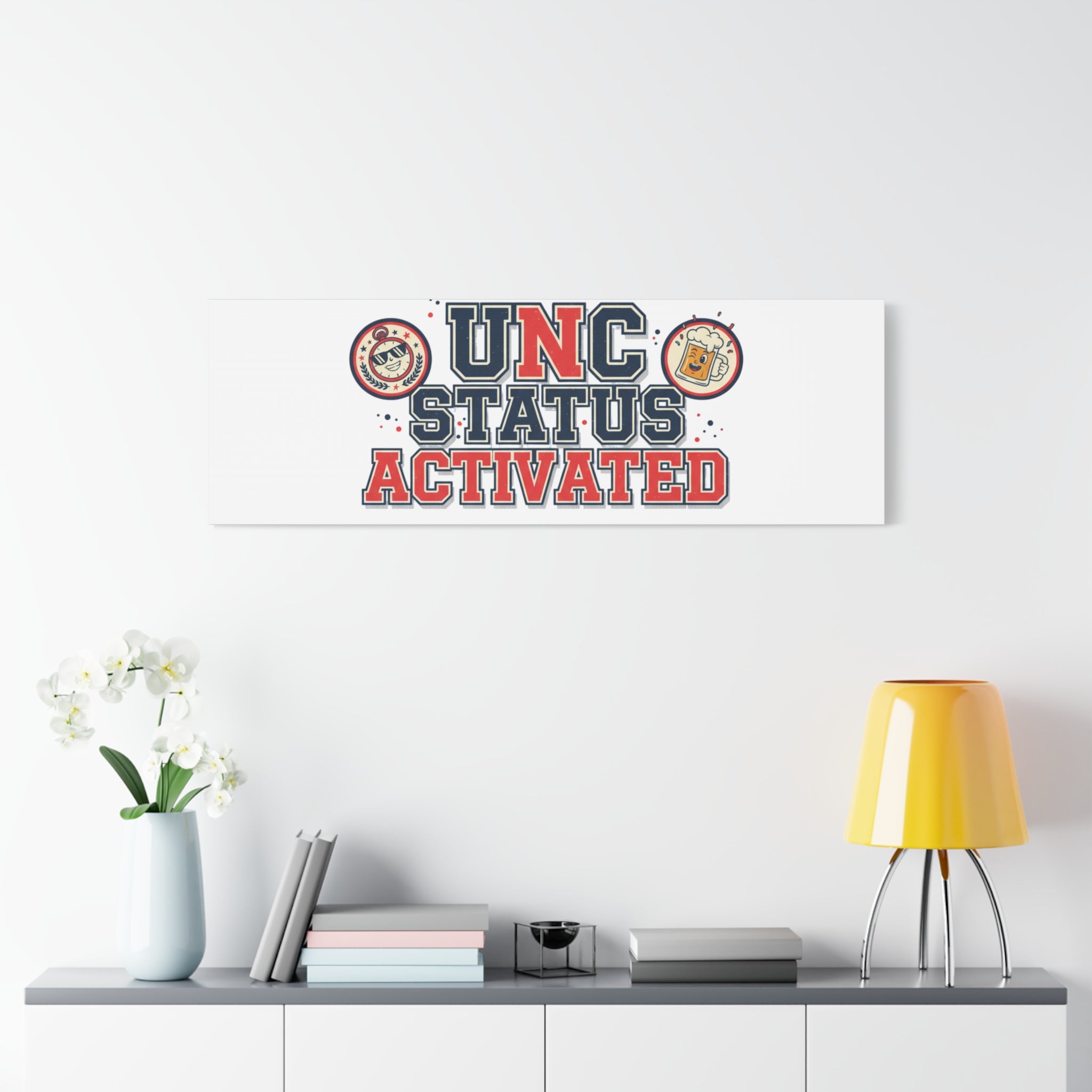 UNC Status Activated Canvas, Stretched | Varsity Crest, Midlife Humor
