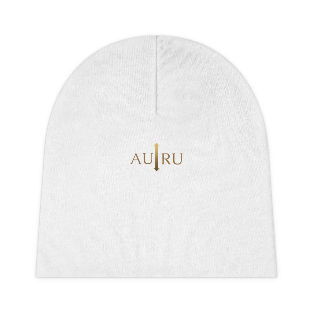Au|Ru Gold Logo Baby Beanie — Soft Newborn Knit Hat