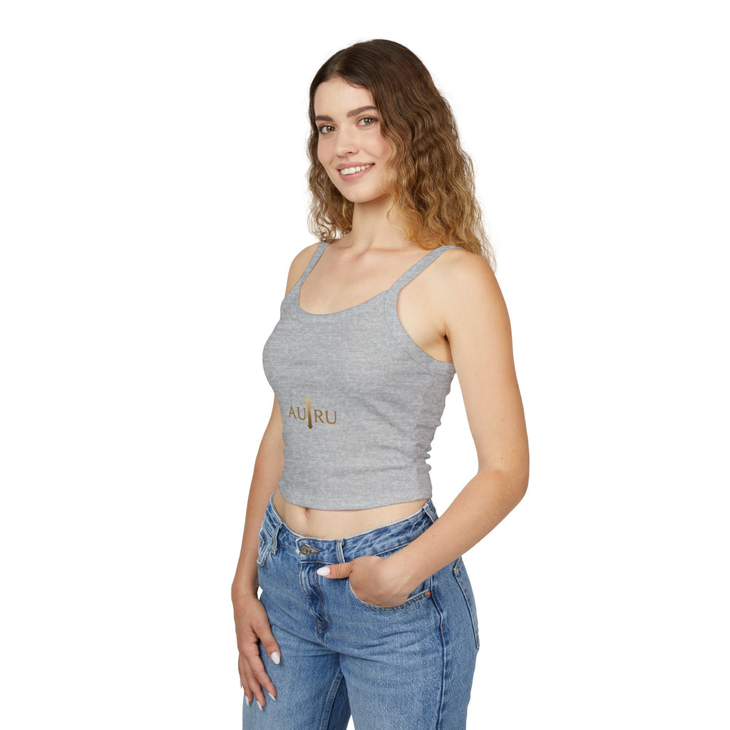 Au/Ru Gold Logo Spaghetti Strap Tank Top — Women's Cropped Logo Tank