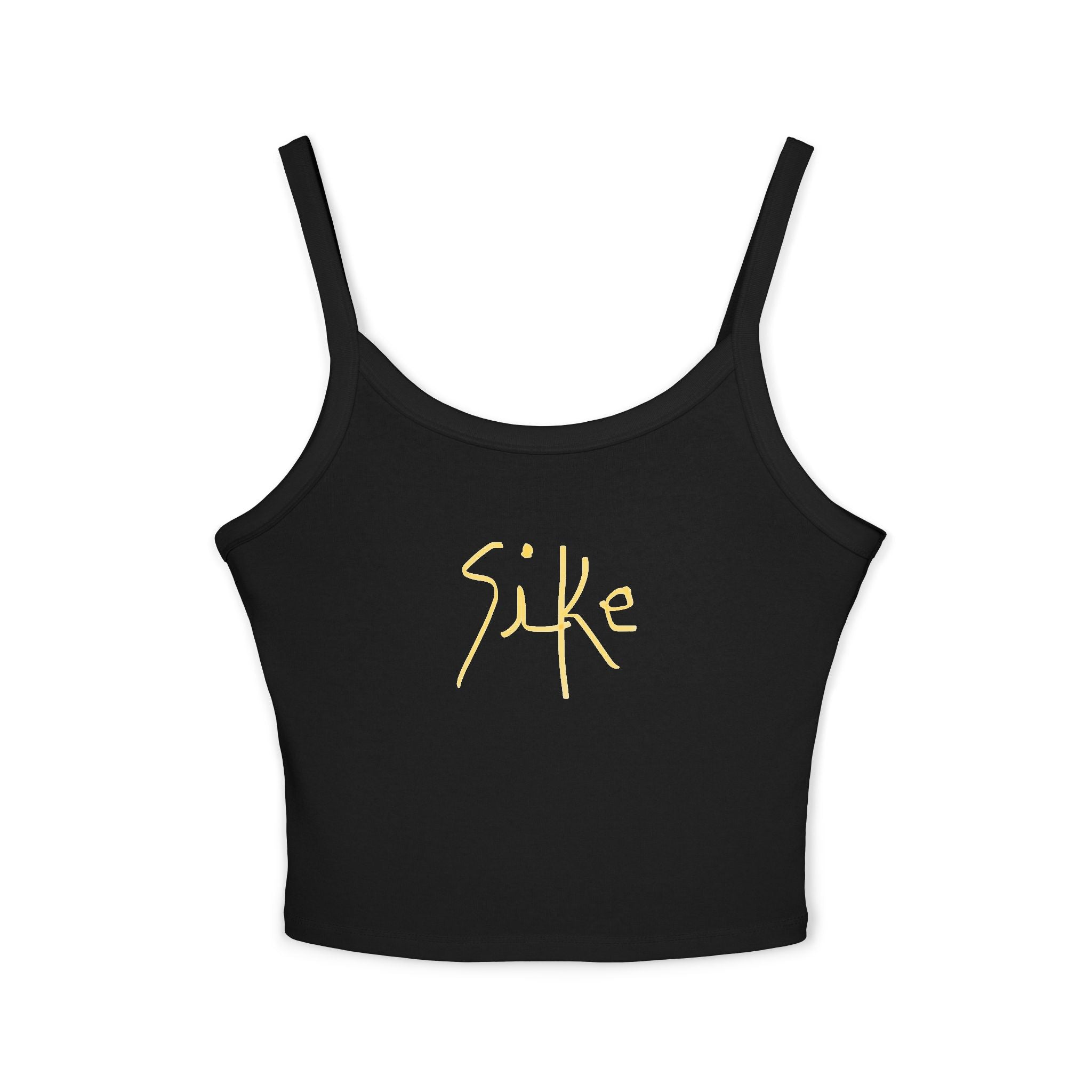 “SiKe”Script Crop Tank Top — Women's Black Spaghetti Strap