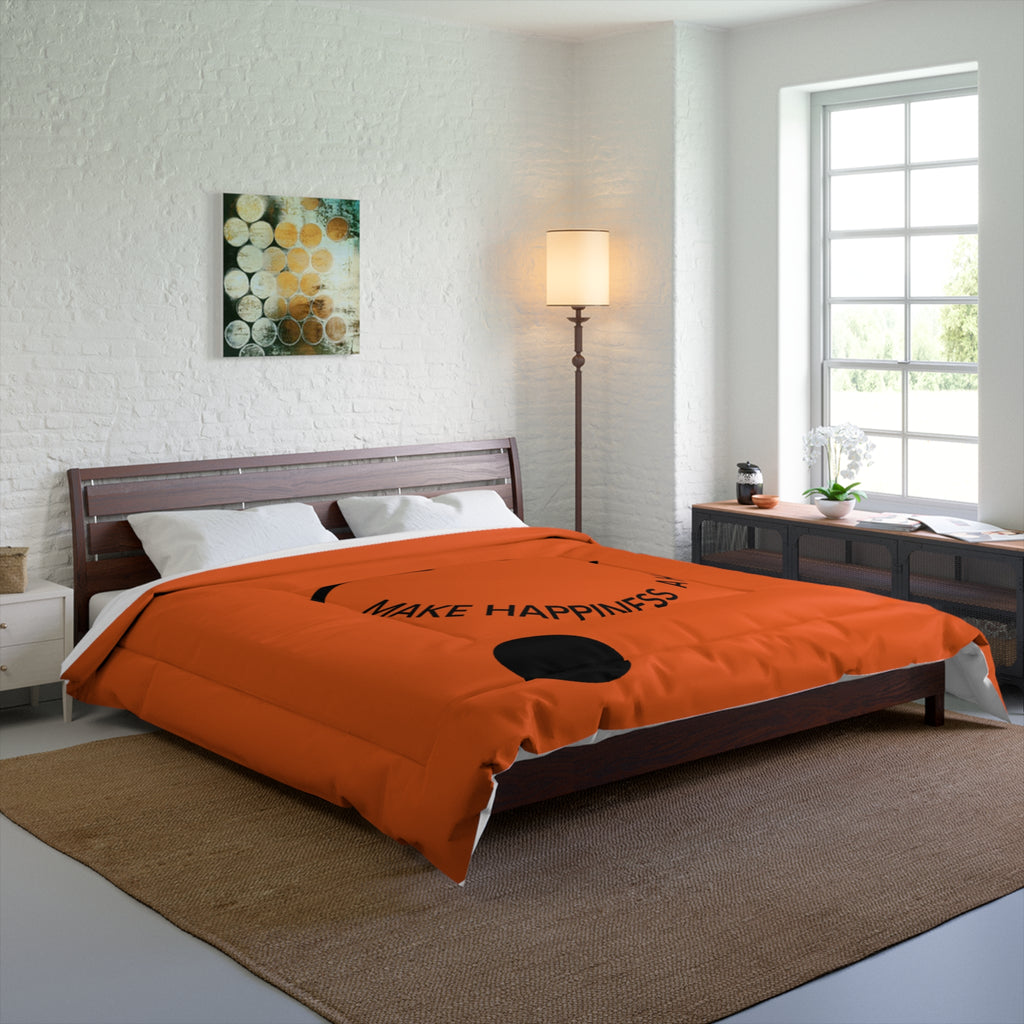 Comforter - "Make Happiness a Habit" Smiley Face Orange Bedding