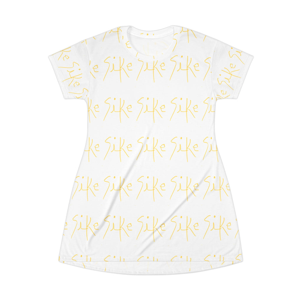 White Script Logo T‑Shirt Dress — All-Over Print Casual Day Dress