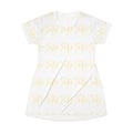 White Script Logo T‑Shirt Dress — All-Over Print Casual Day Dress