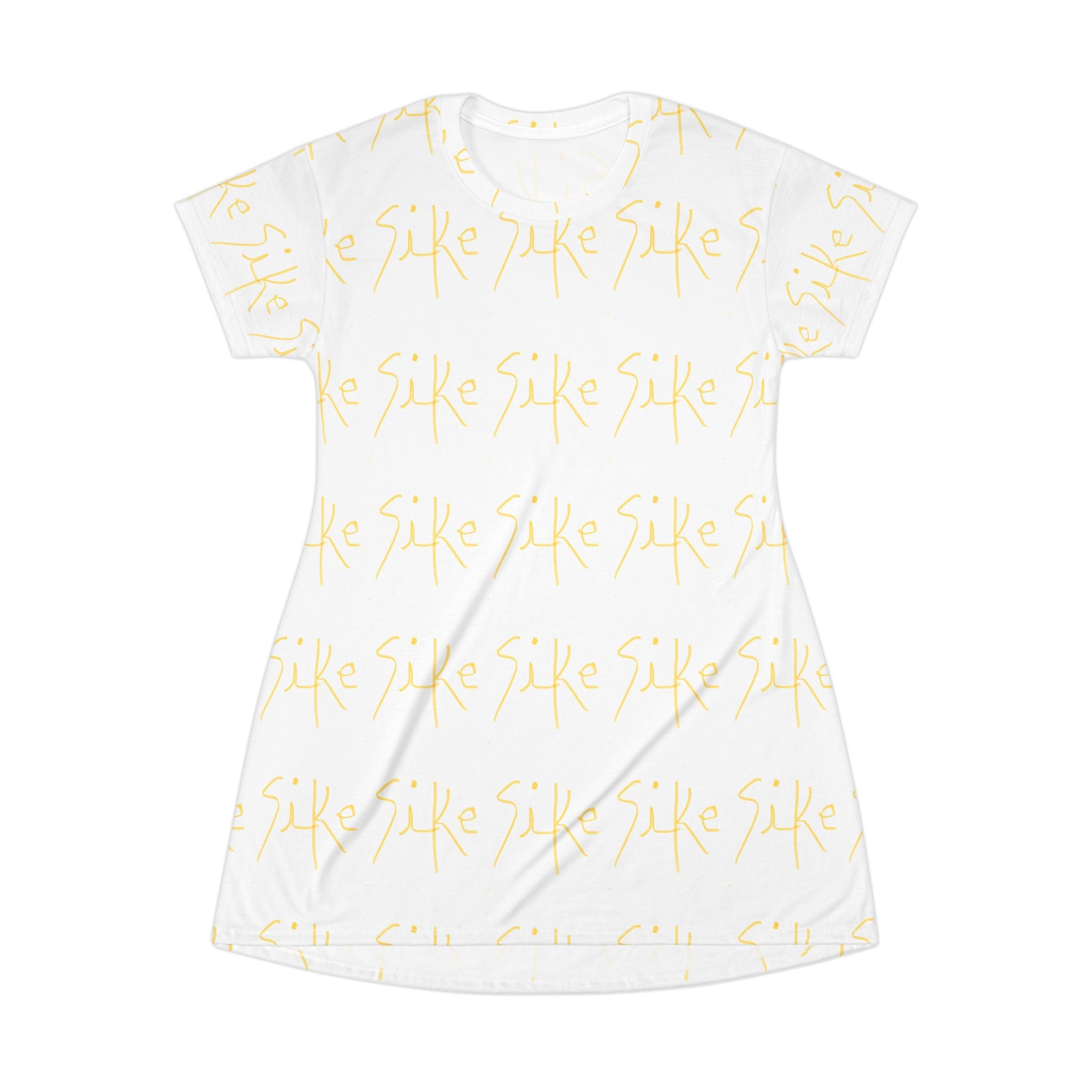 White Script Logo T‑Shirt Dress — All-Over Print Casual Day Dress
