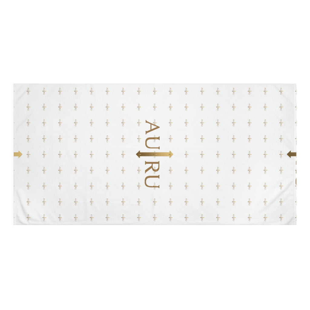 Luxury AU|RU-Logo Cotton Beach Towel — Gold Monogram Pattern