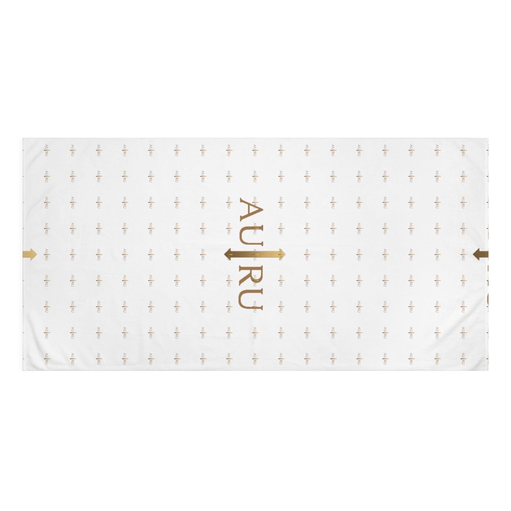 Luxury AU|RU-Logo Cotton Beach Towel — Gold Monogram Pattern