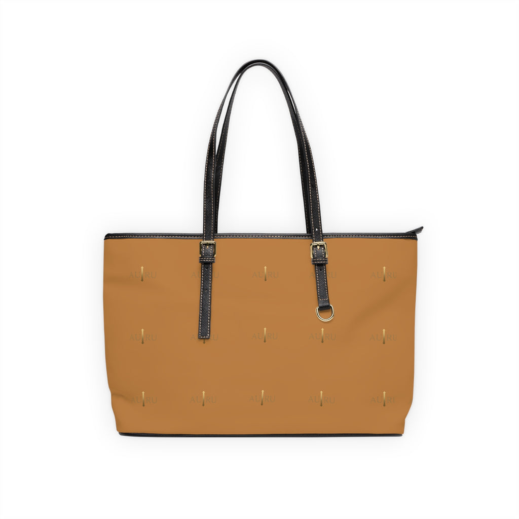 Camel PU Leather Shoulder Bag — Minimal Gold Dash Tote-AURU