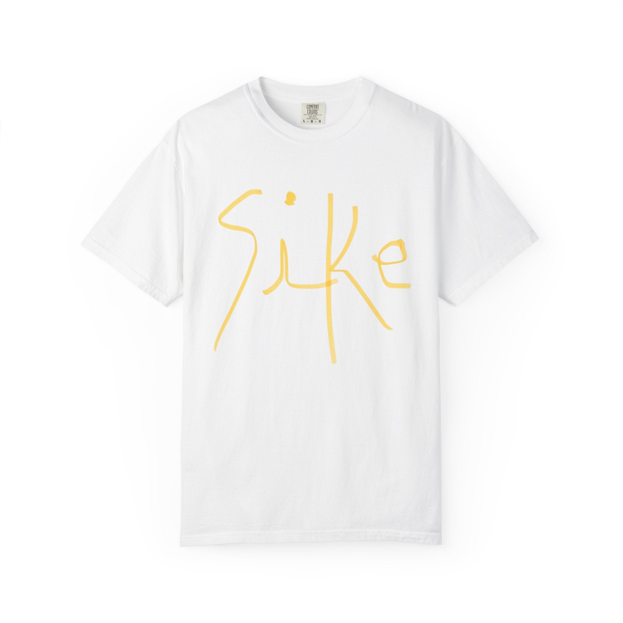 Sike Script Tee — White Garment-Dyed Cotton T-Shirt with Gold Logo-AU|RU BRAND