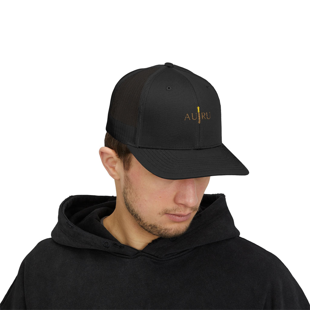 Gold Script Trucker Cap - 'AUIRU' Minimal Embroidered Snapback