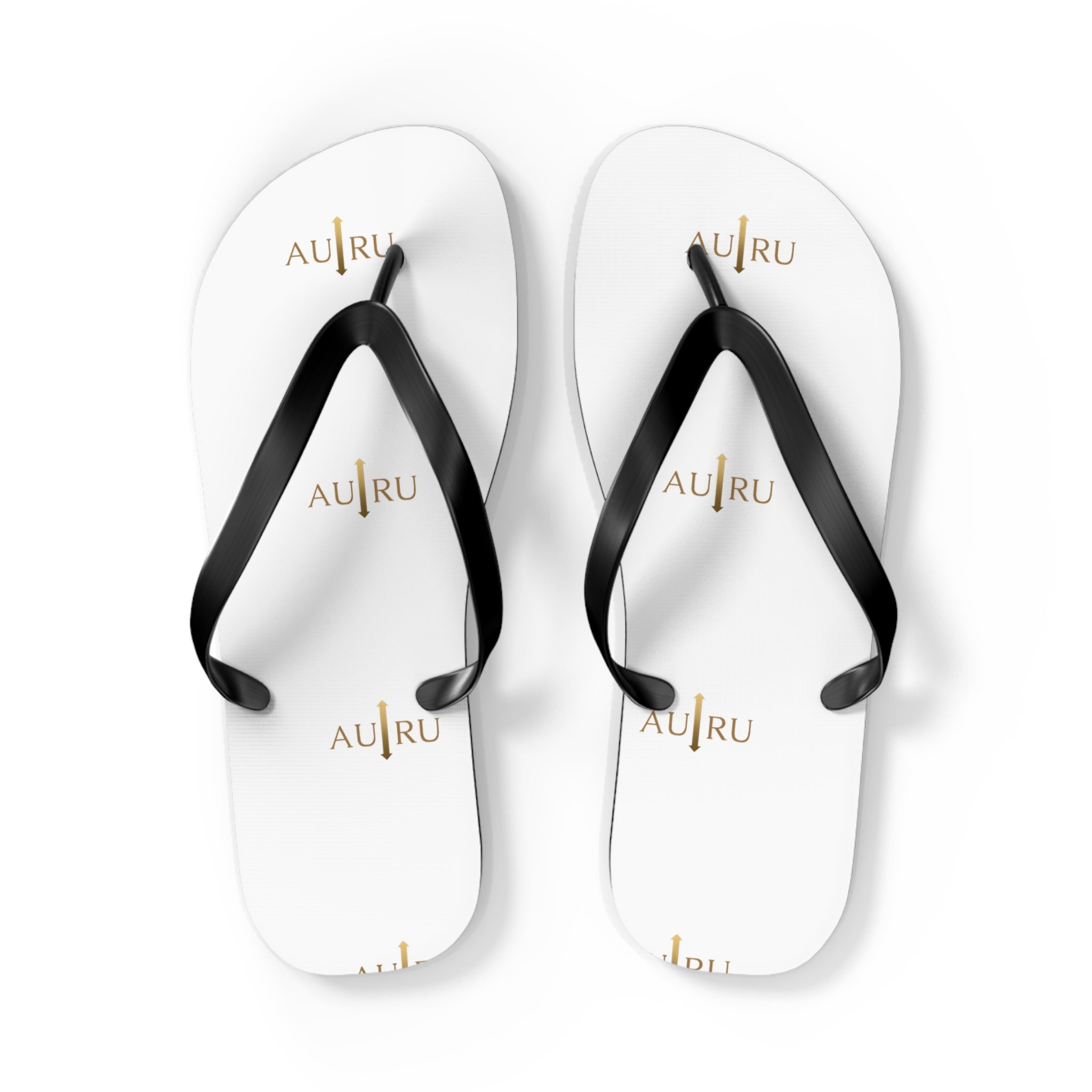White Logo Flip Flops – Minimal Gold ‘AU|RU’ Beach Sandals