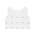 White All-Over-Print Sports Bra — Minimal AU|RU Gold Logo Activewear