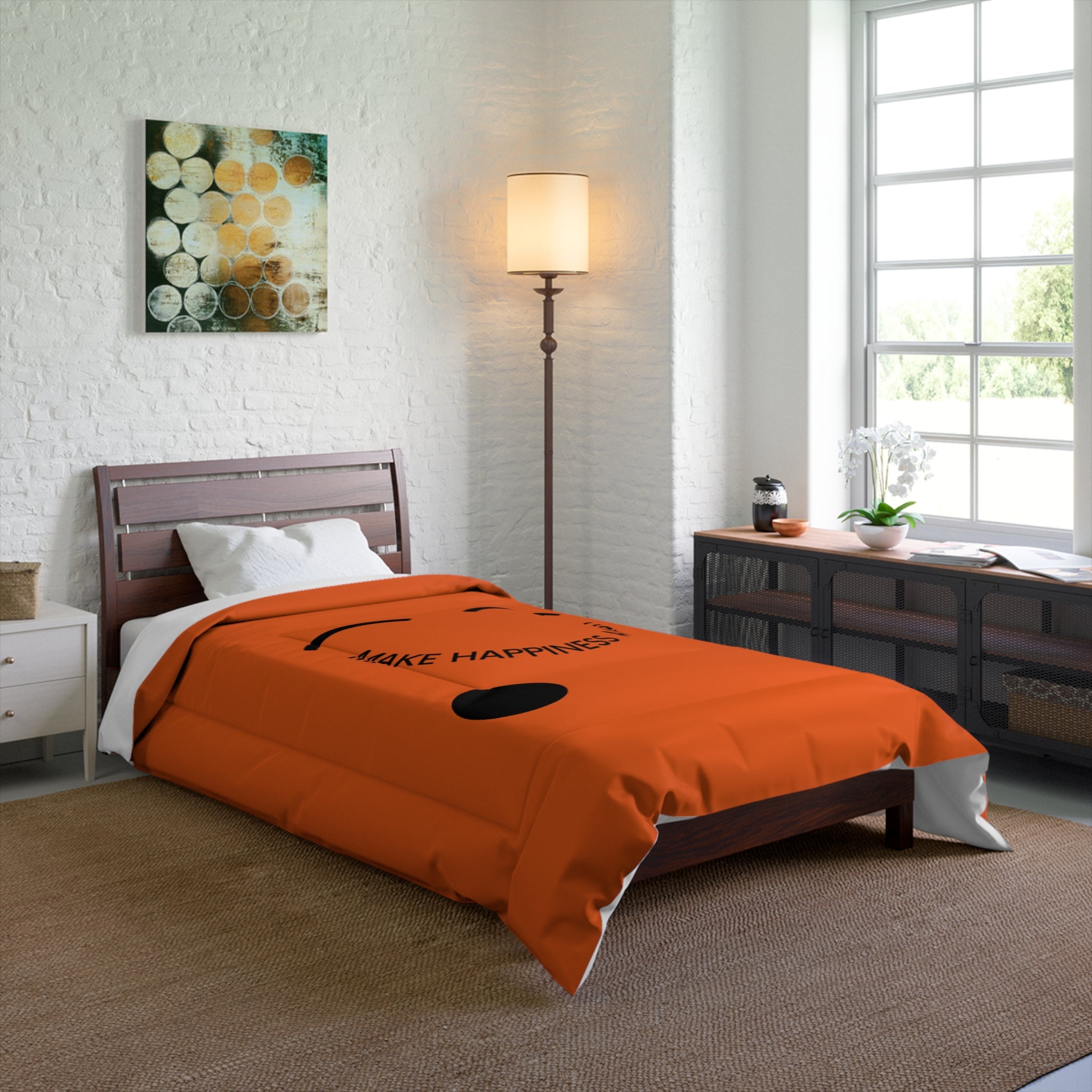Comforter - "Make Happiness a Habit" Smiley Face Orange Bedding