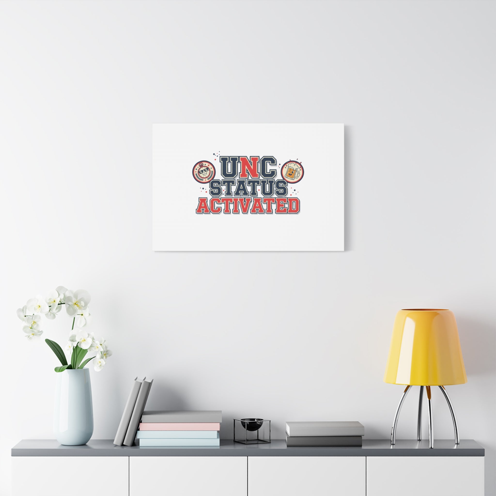 UNC Status Activated Canvas, Stretched | Varsity Crest, Midlife Humor