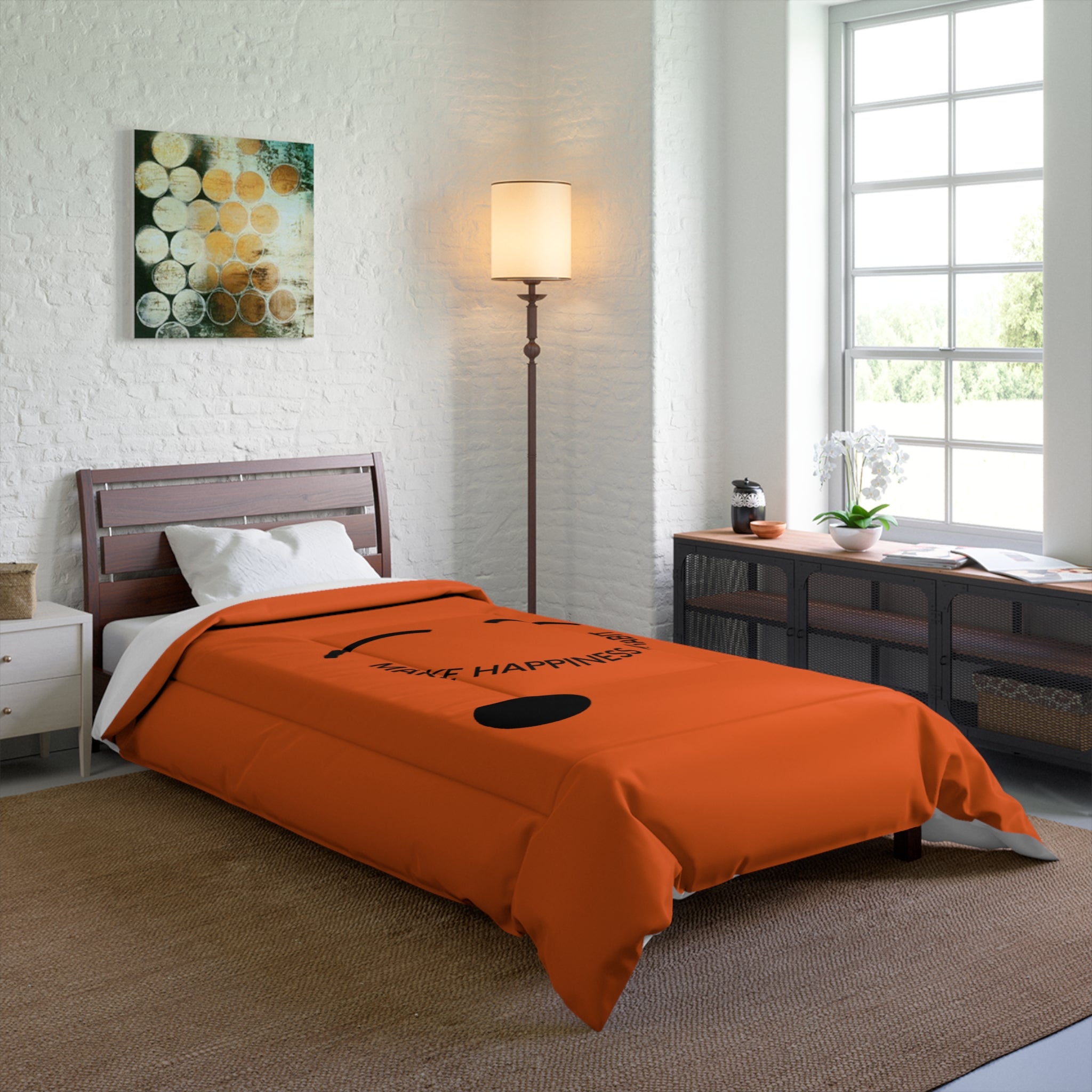 Comforter - "Make Happiness a Habit" Smiley Face Orange Bedding
