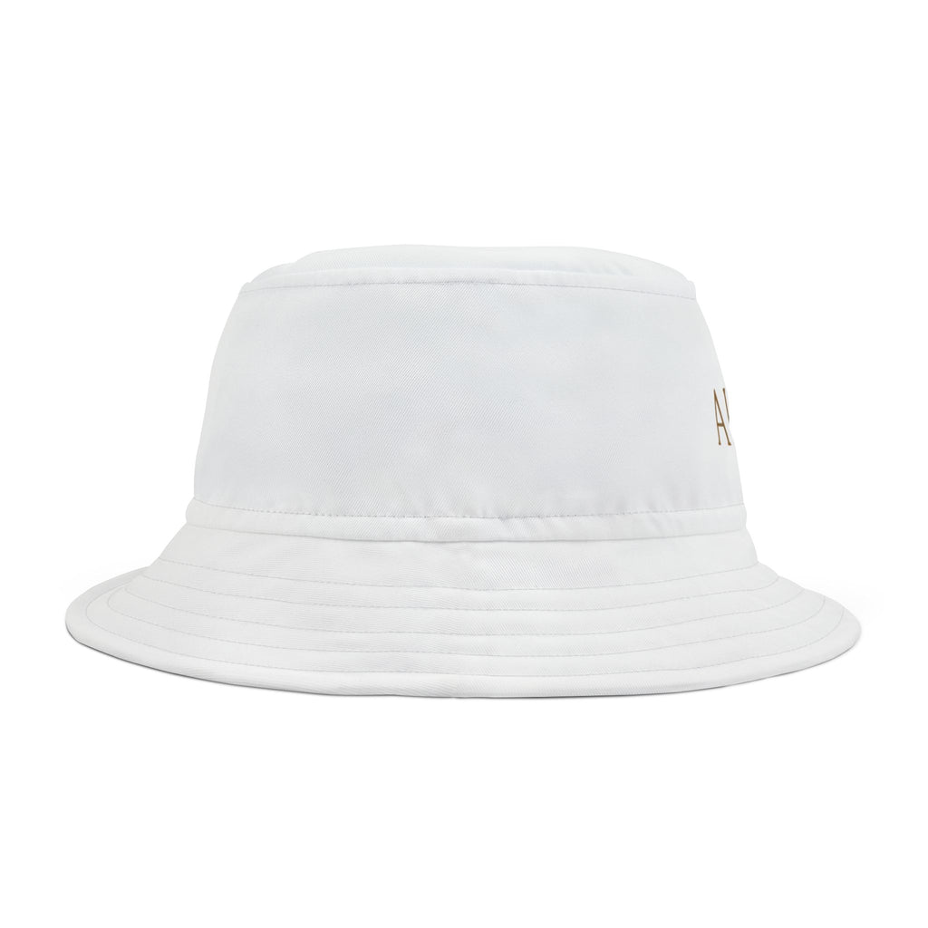 Au/Ru Gold Arrow Logo Bucket Hat — Embroidered White Sun Hat