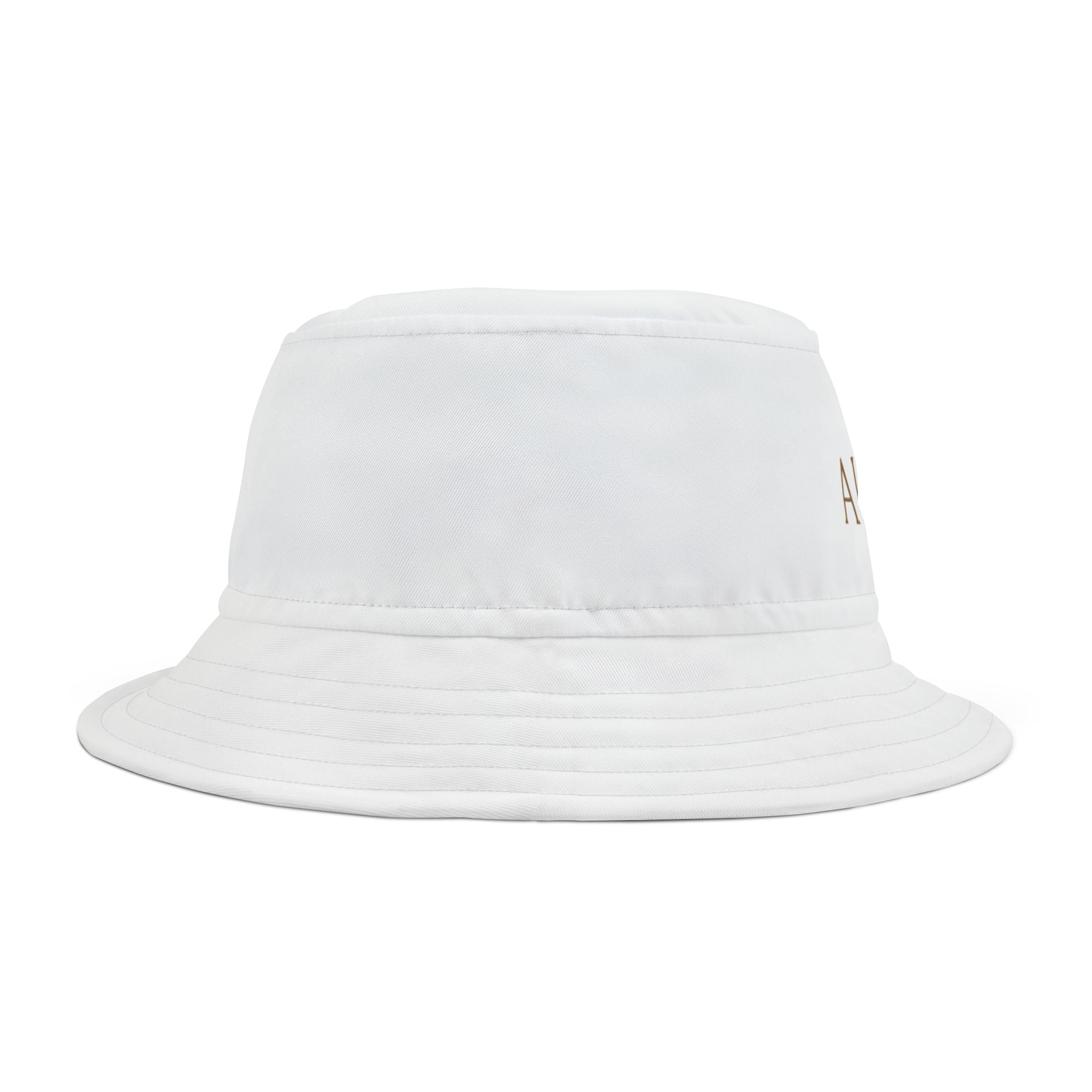 Au/Ru Gold Arrow Logo Bucket Hat — Embroidered White Sun Hat