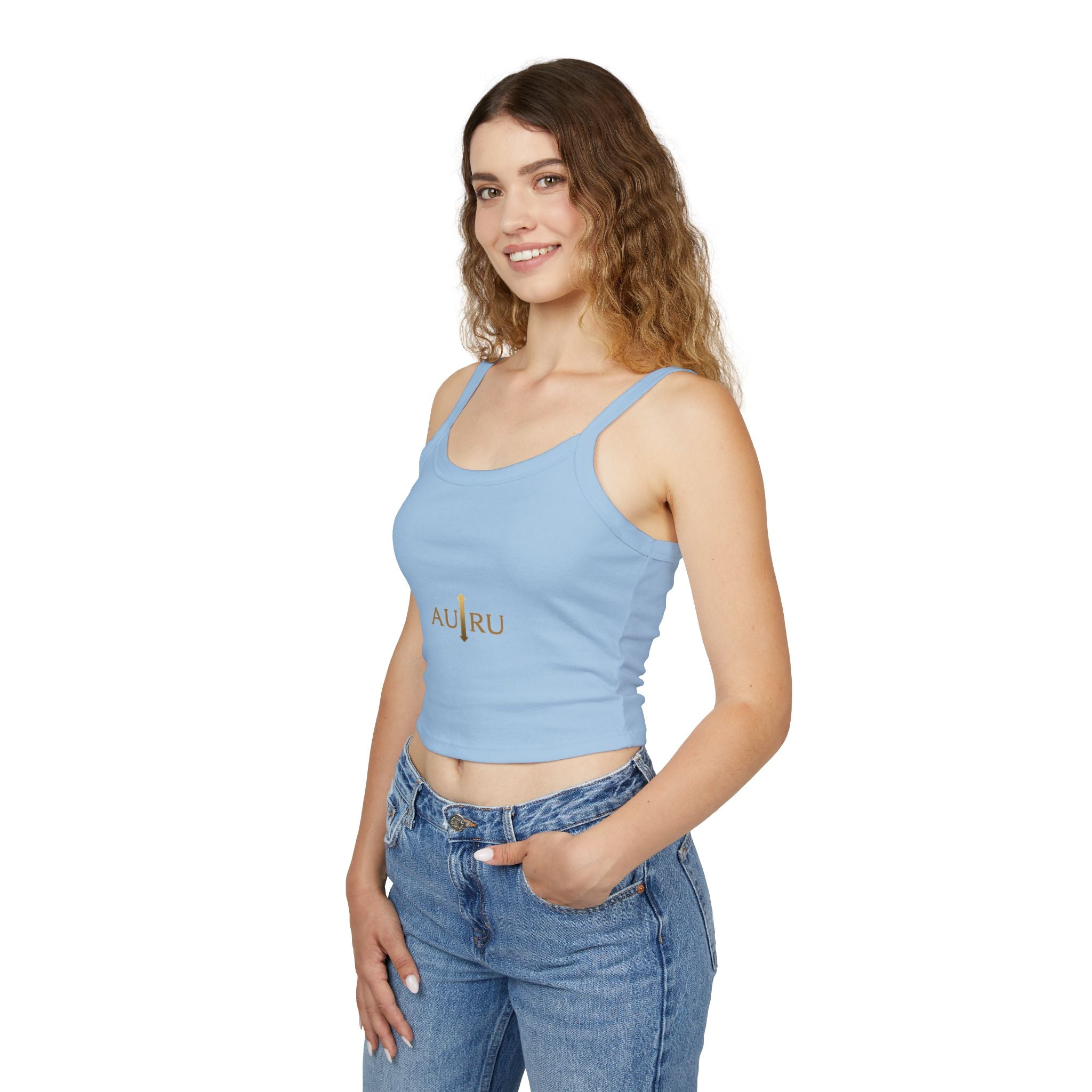 Au/Ru Gold Logo Spaghetti Strap Tank Top — Women's Cropped Logo Tank