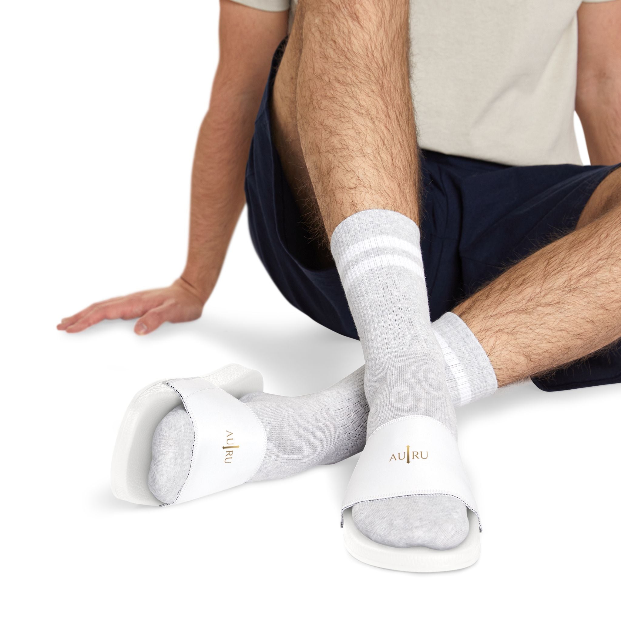 Men's White Slide Sandals — Removable Strap Comfort Slides-AURU