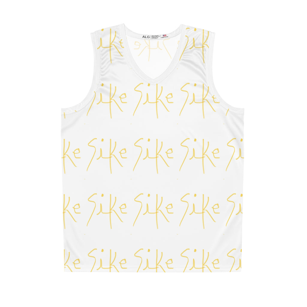 Gold Script 'Sike' Basketball Jersey — All-Over Print Athletic Tank AURU