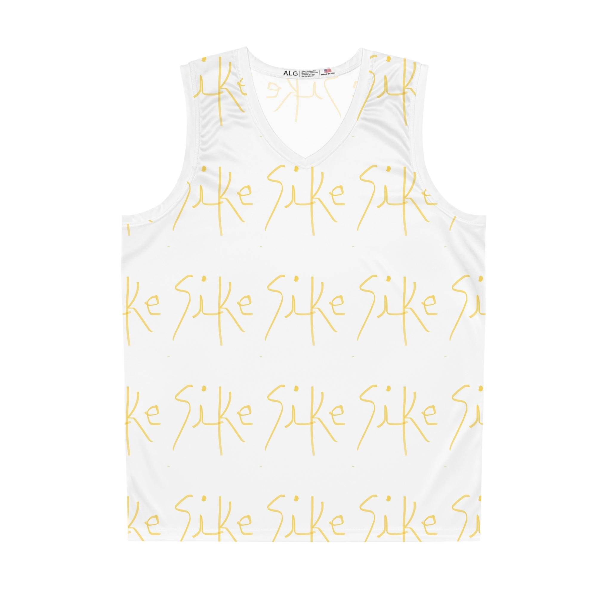 Gold Script 'Sike' Basketball Jersey — All-Over Print Athletic Tank AURU