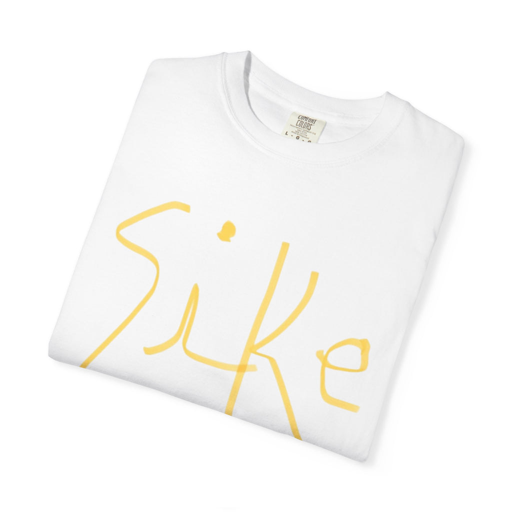 Sike Script Tee — White Garment-Dyed Cotton T-Shirt with Gold Logo-AU|RU BRAND