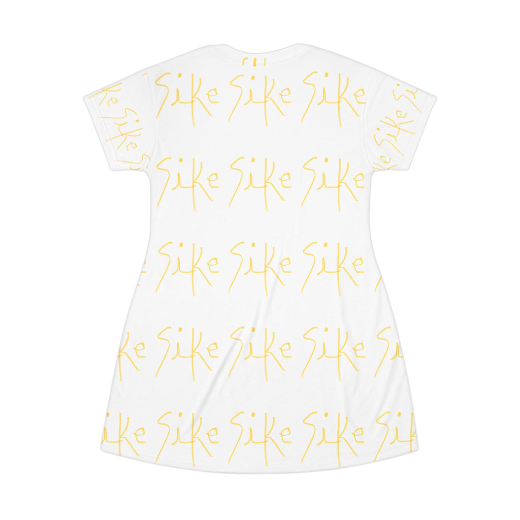 White Script Logo T‑Shirt Dress — All-Over Print Casual Day Dress