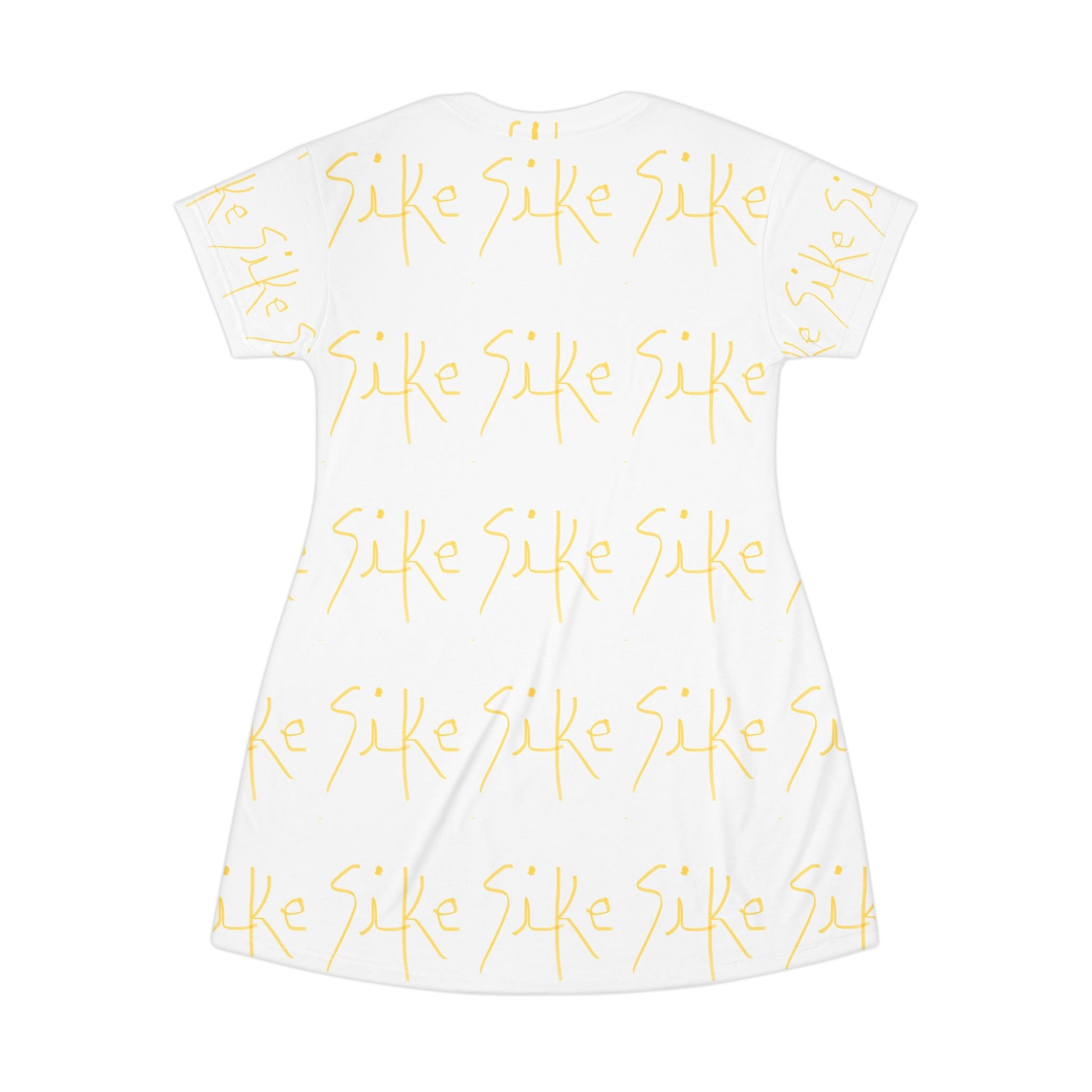 White Script Logo T‑Shirt Dress — All-Over Print Casual Day Dress