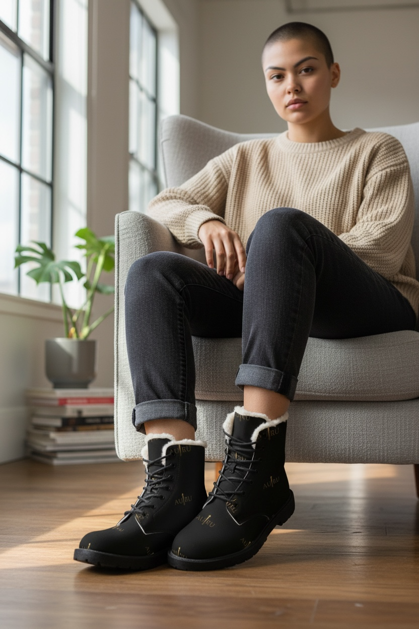 Women's AU|RU Fur-Lined Leather Lace-Up Boots — Insulated Winter Ankle Boots