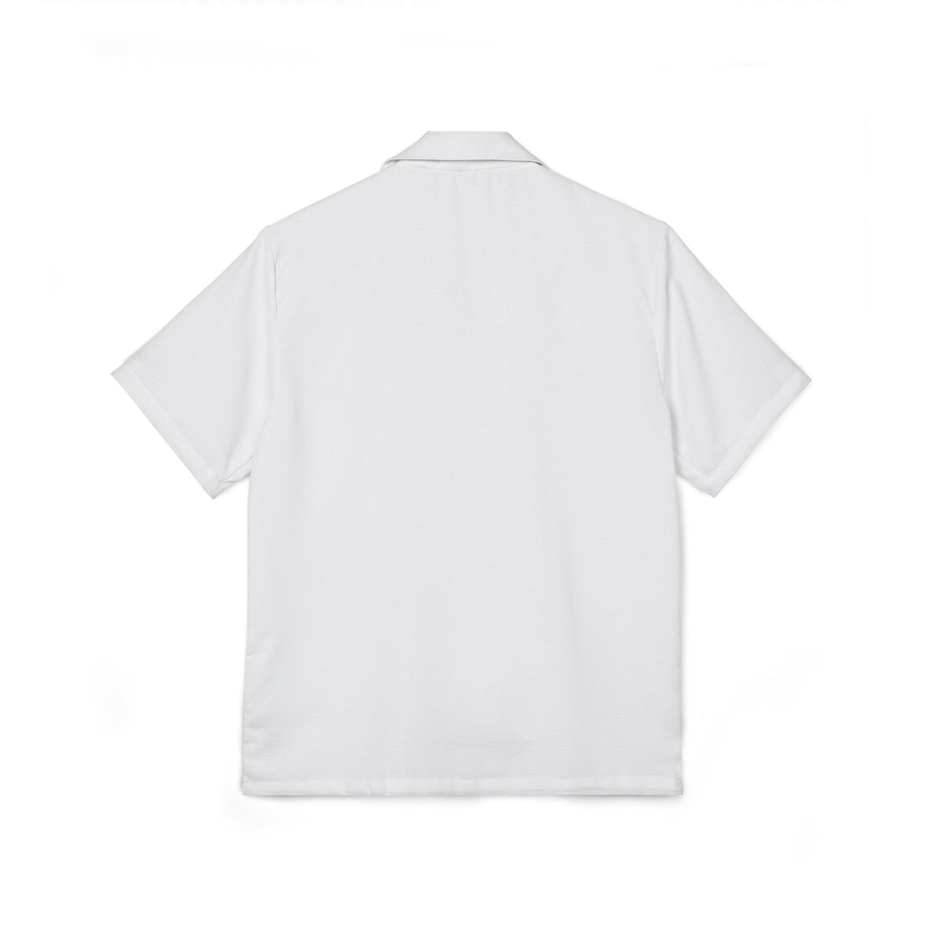 Men's AU|RU-White Hawaiian Camp Shirt - Minimal Embroidered Aloha Button-Up