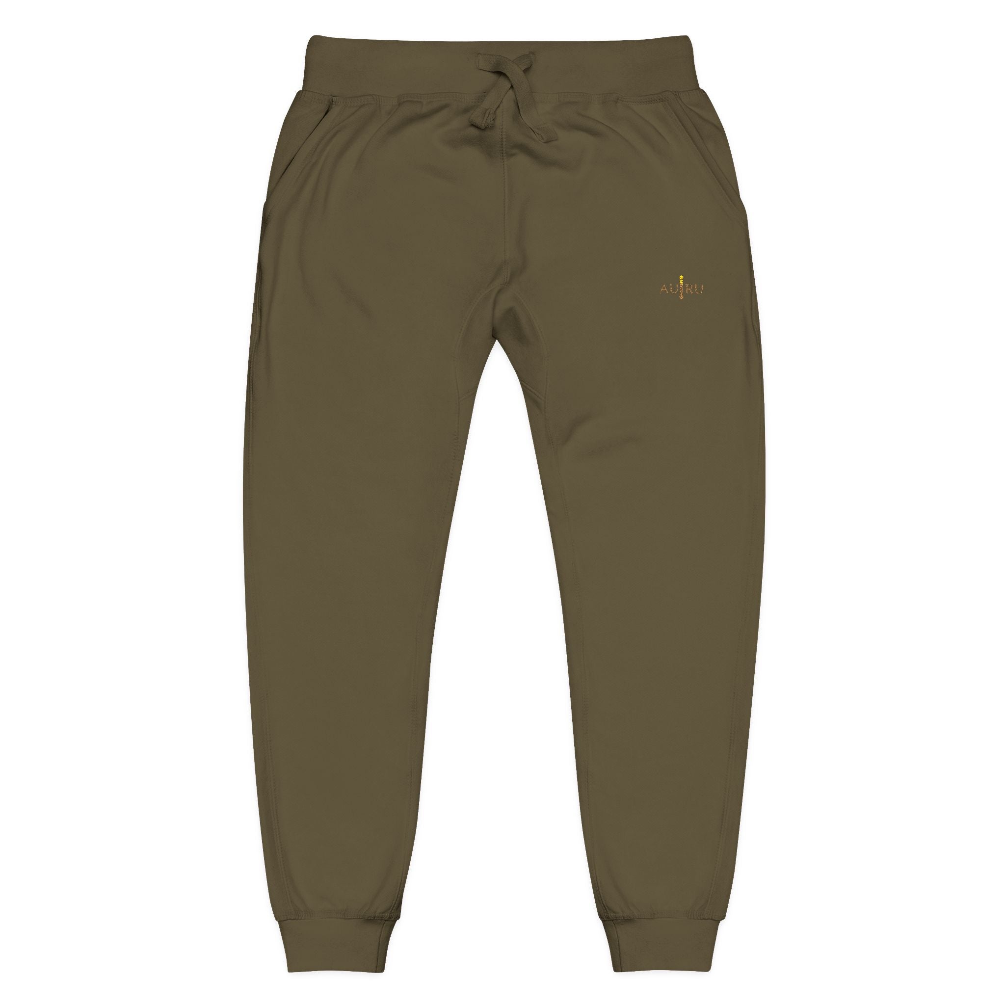 Embroidered Olive Fleece Sweatpants — Cozy Joggers with Minimal Gold Accent