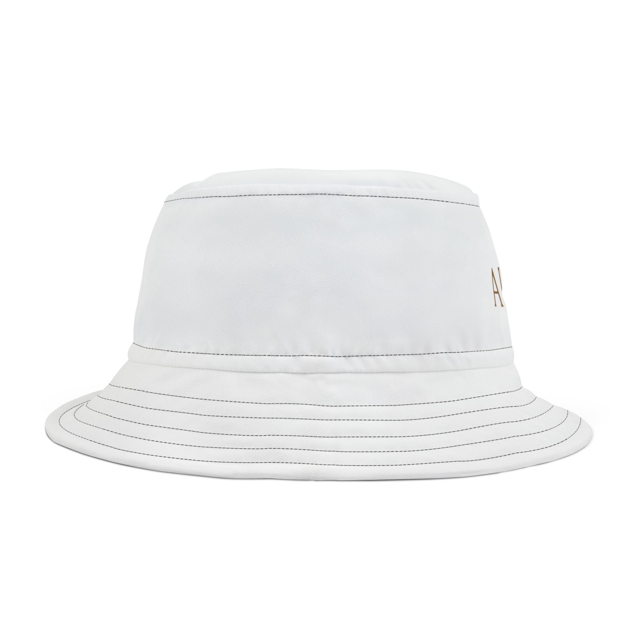 Au/Ru Gold Arrow Logo Bucket Hat — Embroidered White Sun Hat
