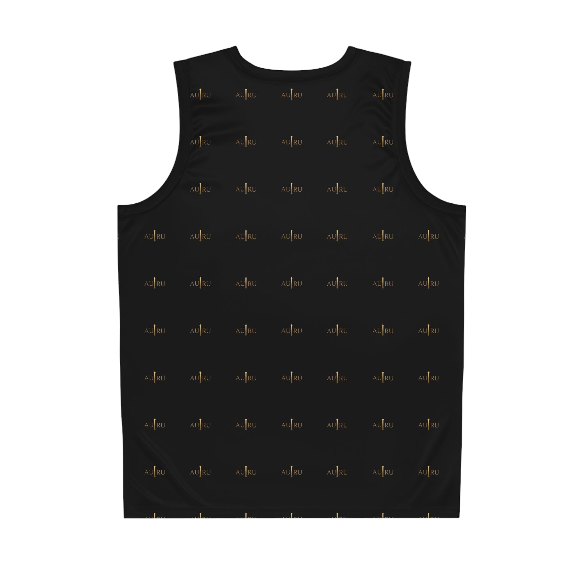 Black All-Over Print Basketball Jersey with Gold Pulse Logo Pattern-AURU