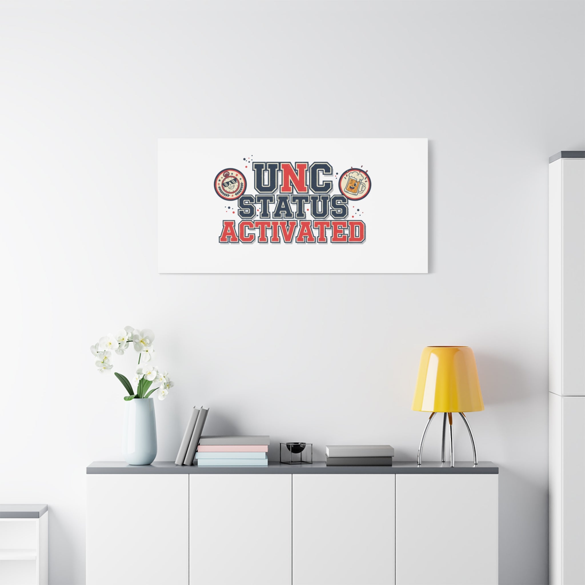 UNC Status Activated Canvas, Stretched | Varsity Crest, Midlife Humor