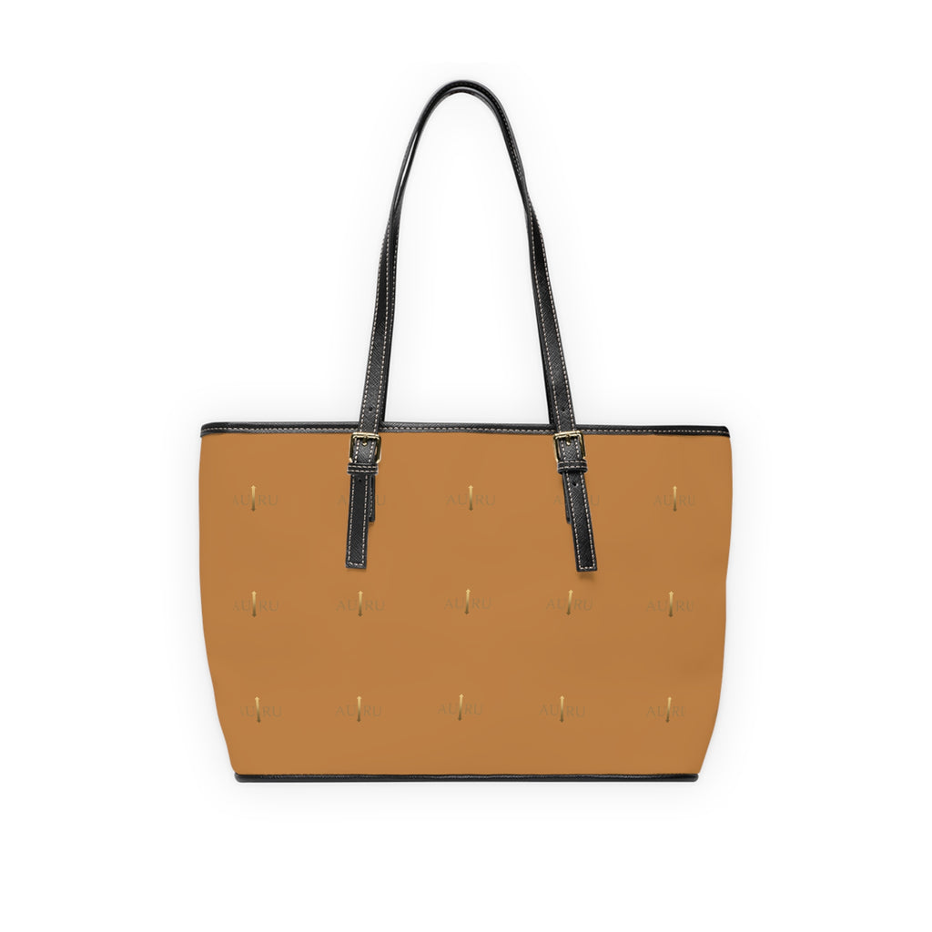 Camel PU Leather Shoulder Bag — Minimal Gold Dash Tote-AURU