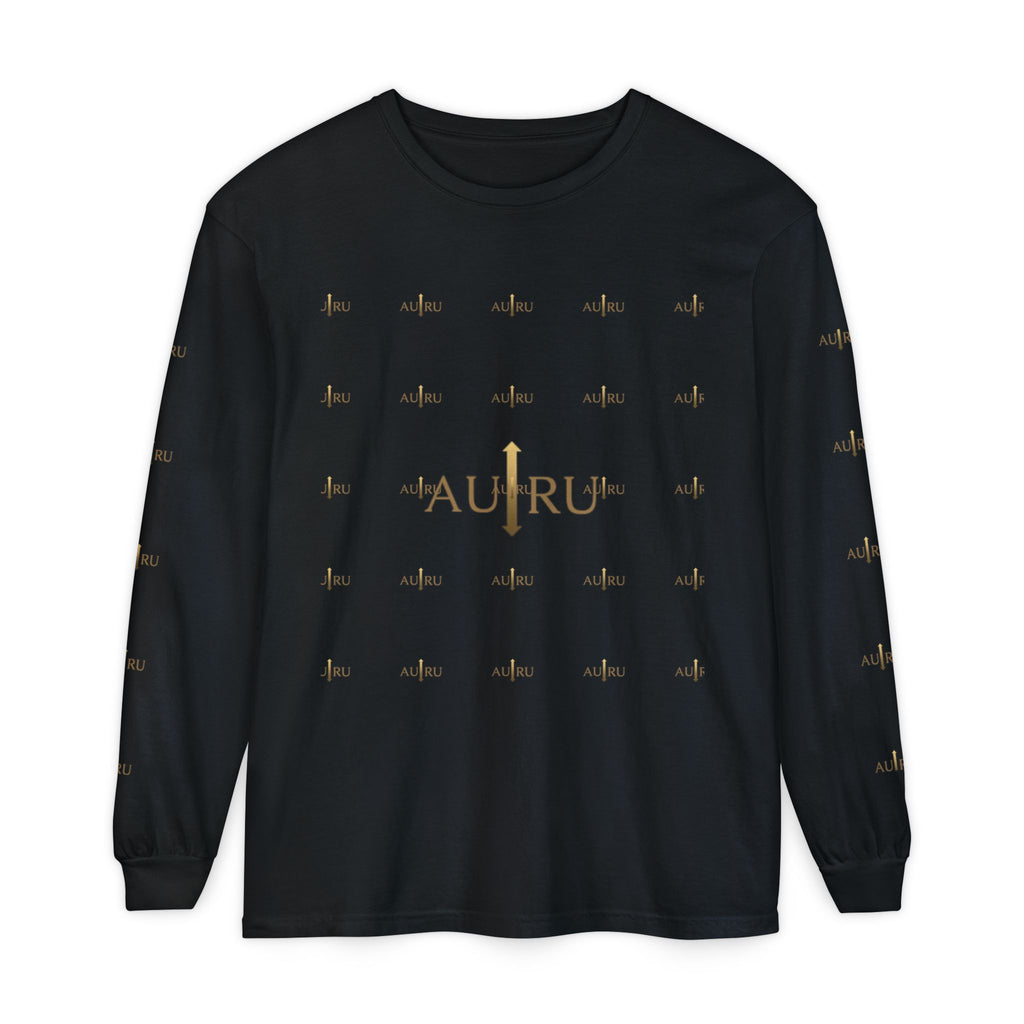 AU|RU Logo Long Sleeve Tee — Branded Gold Pattern Shirt