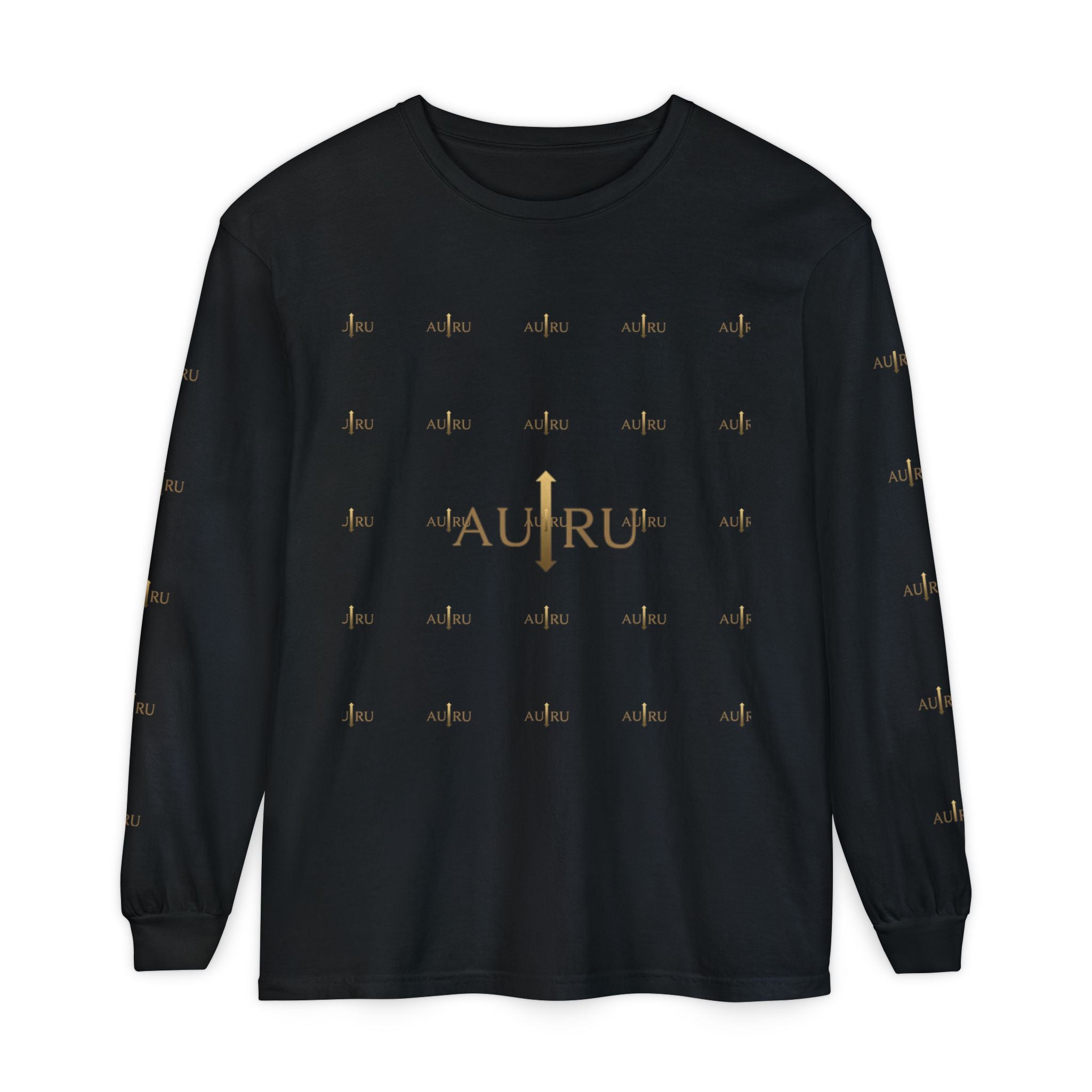 AU|RU Logo Long Sleeve Tee — Branded Gold Pattern Shirt