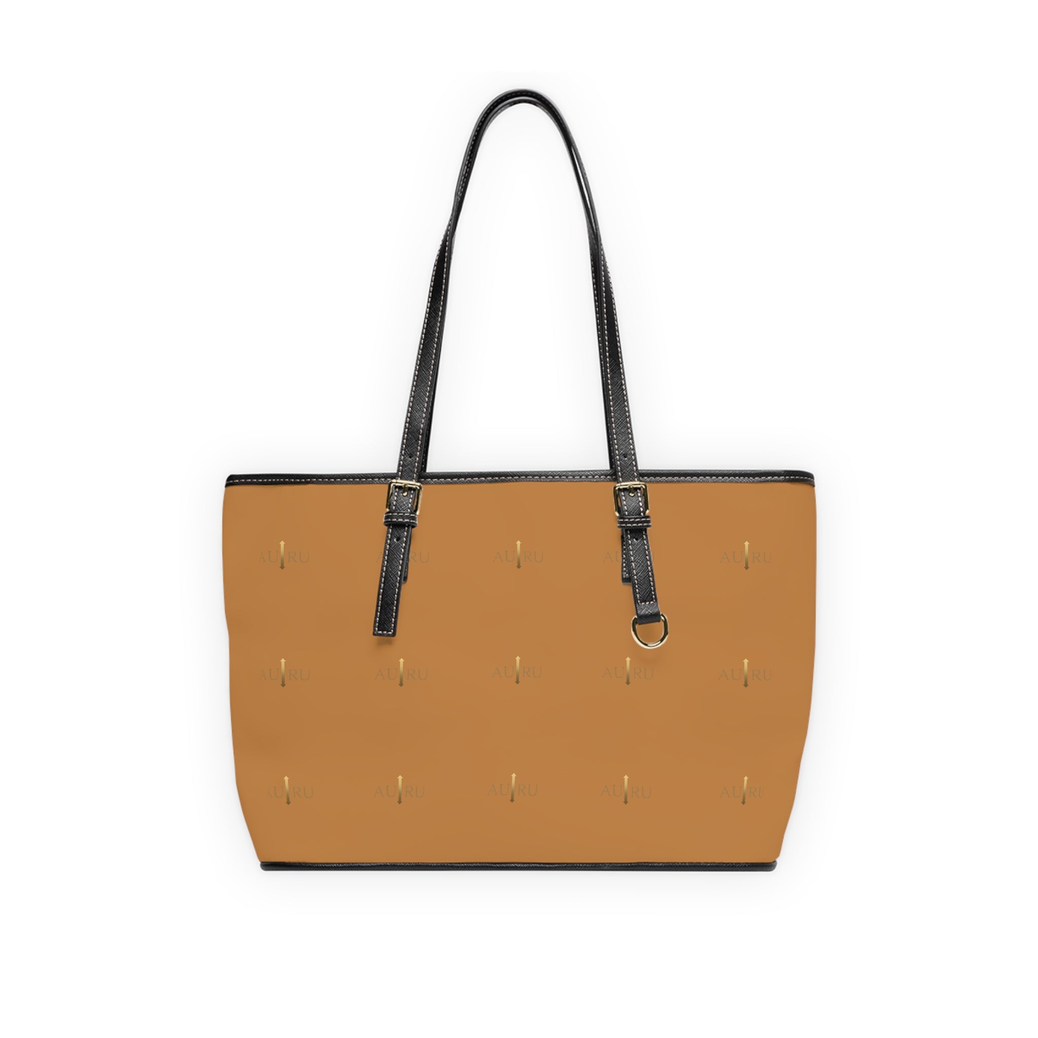 Camel PU Leather Shoulder Bag — Minimal Gold Dash Tote-AURU