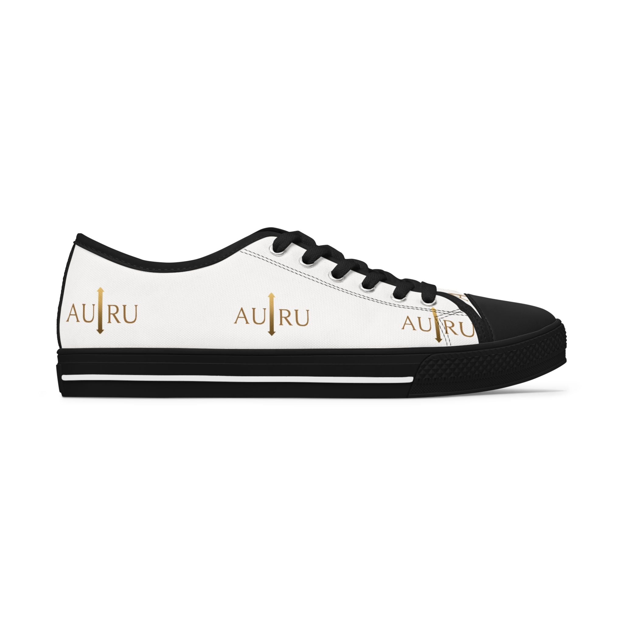 Low Top Sneakers — Minimalist White Canvas with Gold 'AURU' Logo