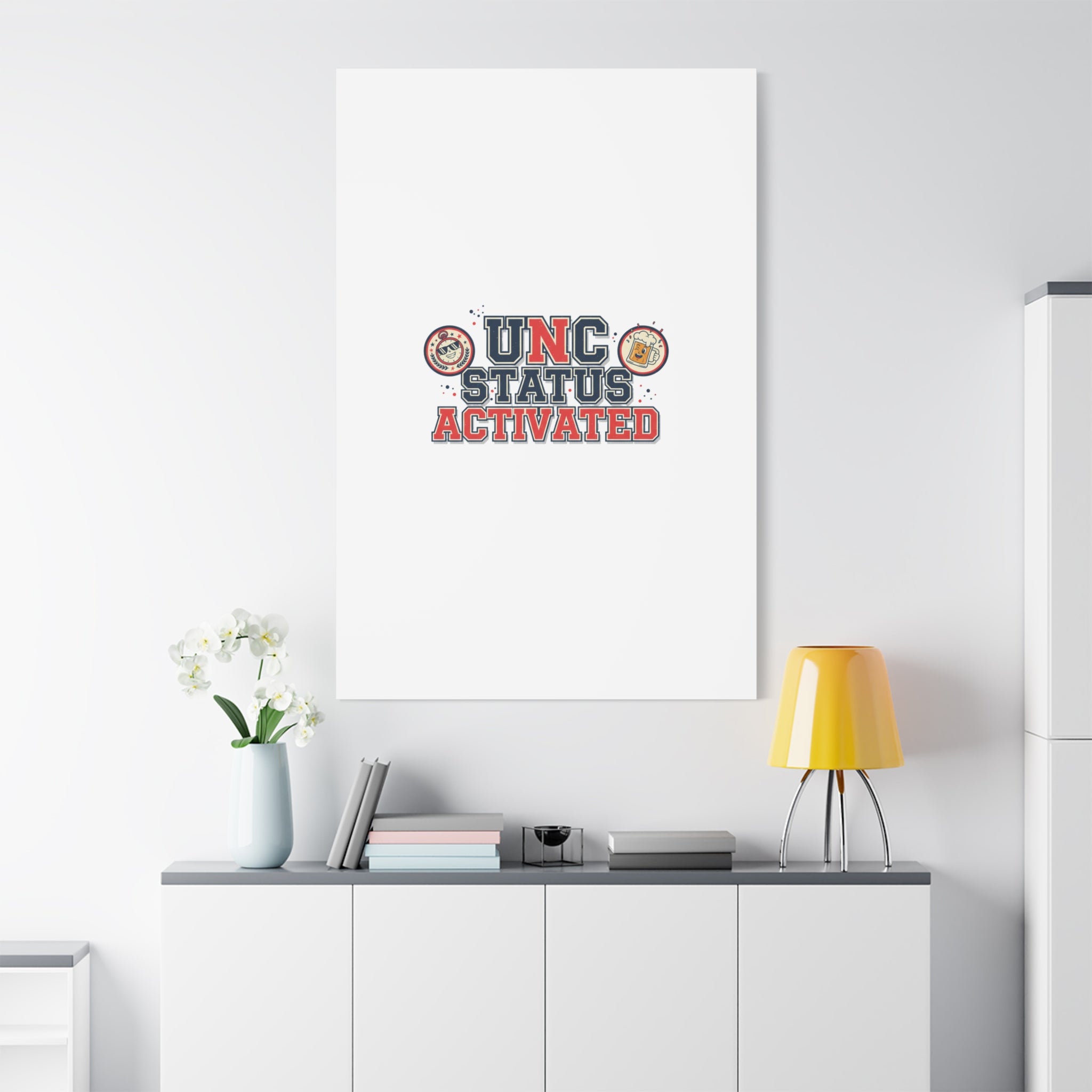UNC Status Activated Canvas, Stretched | Varsity Crest, Midlife Humor