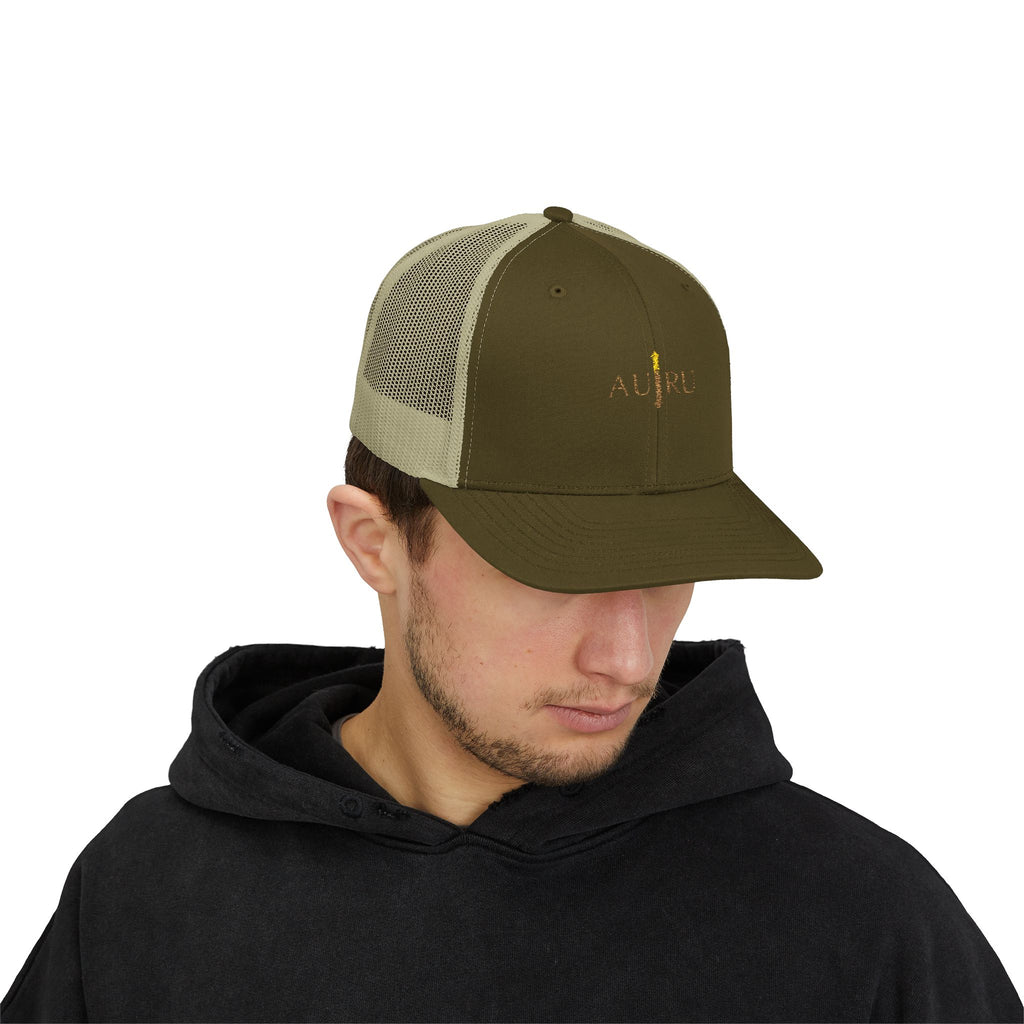 Gold Script Trucker Cap - 'AUIRU' Minimal Embroidered Snapback